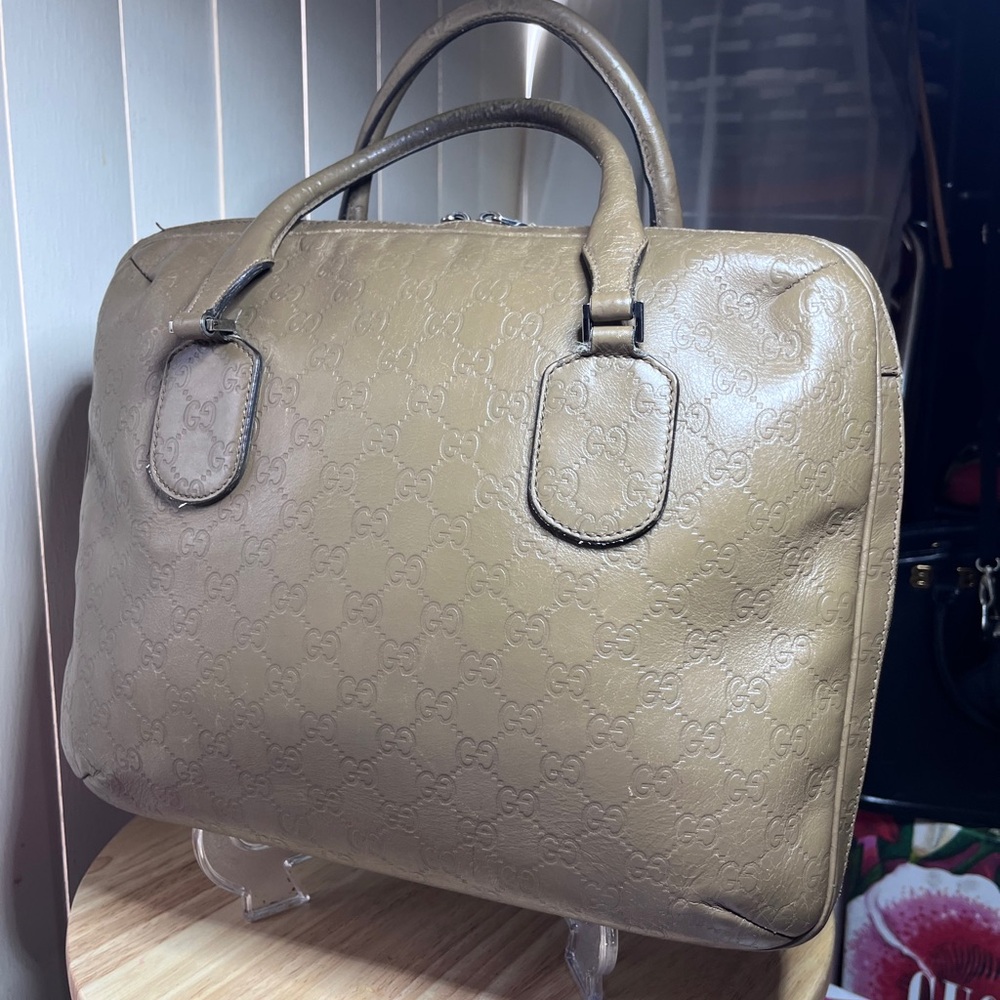 Gucci GG Supreme Briefcase Olive Green Leather broken zipper pull - Picture 3 of 17